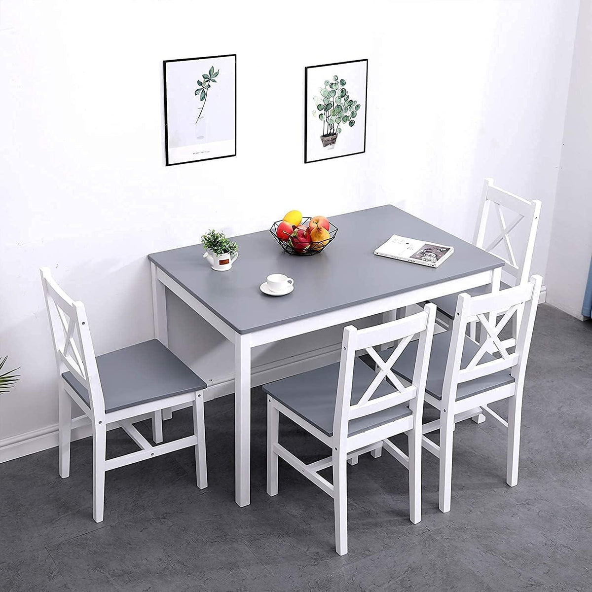 Grauer Esstisch Set mit 4 Holzstühlen – Modernes Esszimmer Set