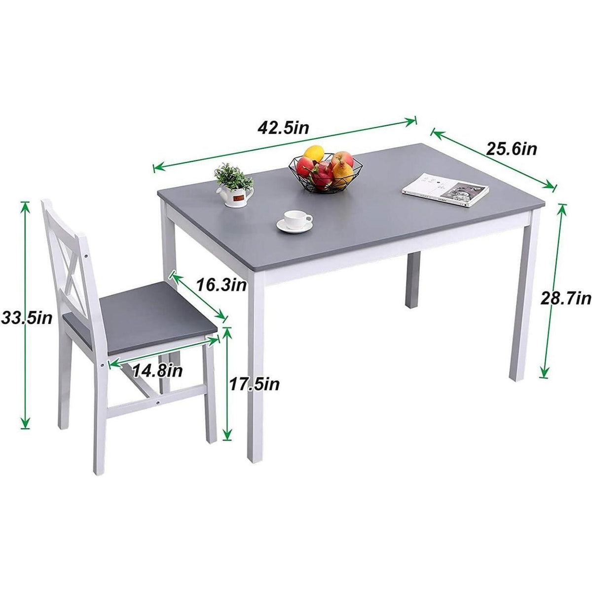 Grauer Esstisch Set mit 4 Holzstühlen – Modernes Esszimmer Set
