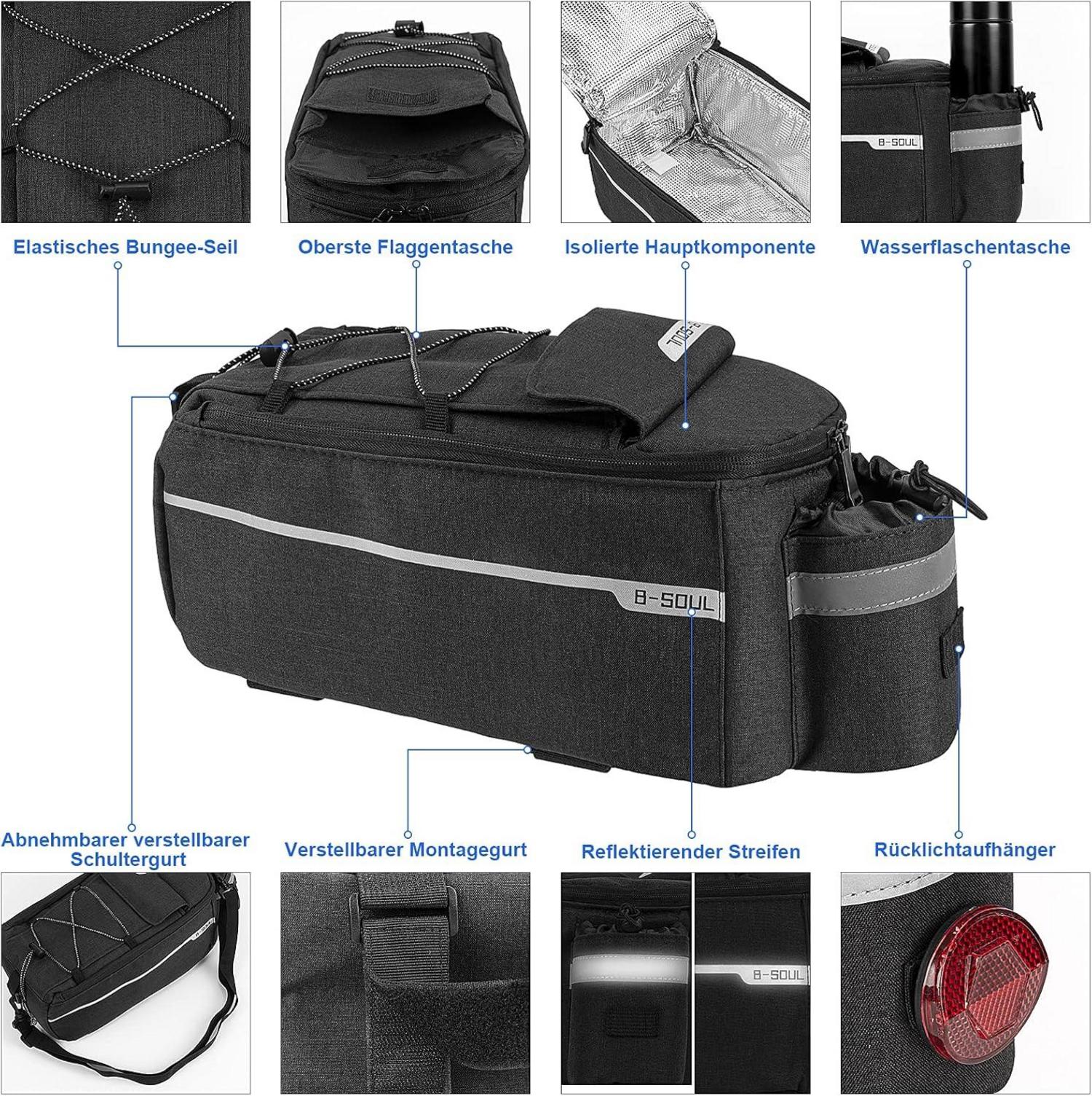 FINEW Fahrrad Gepäckträgertasche 10L Isoliertasche Wasserdicht Schwarz