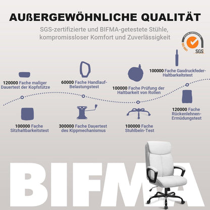 Bürostuhl Ergonomisch Stoff Chefsessel EN 1335 Grau