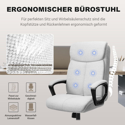 Ergonomischer Bürostuhl Schreibtischstuhl Stoff Chefsessel Grau