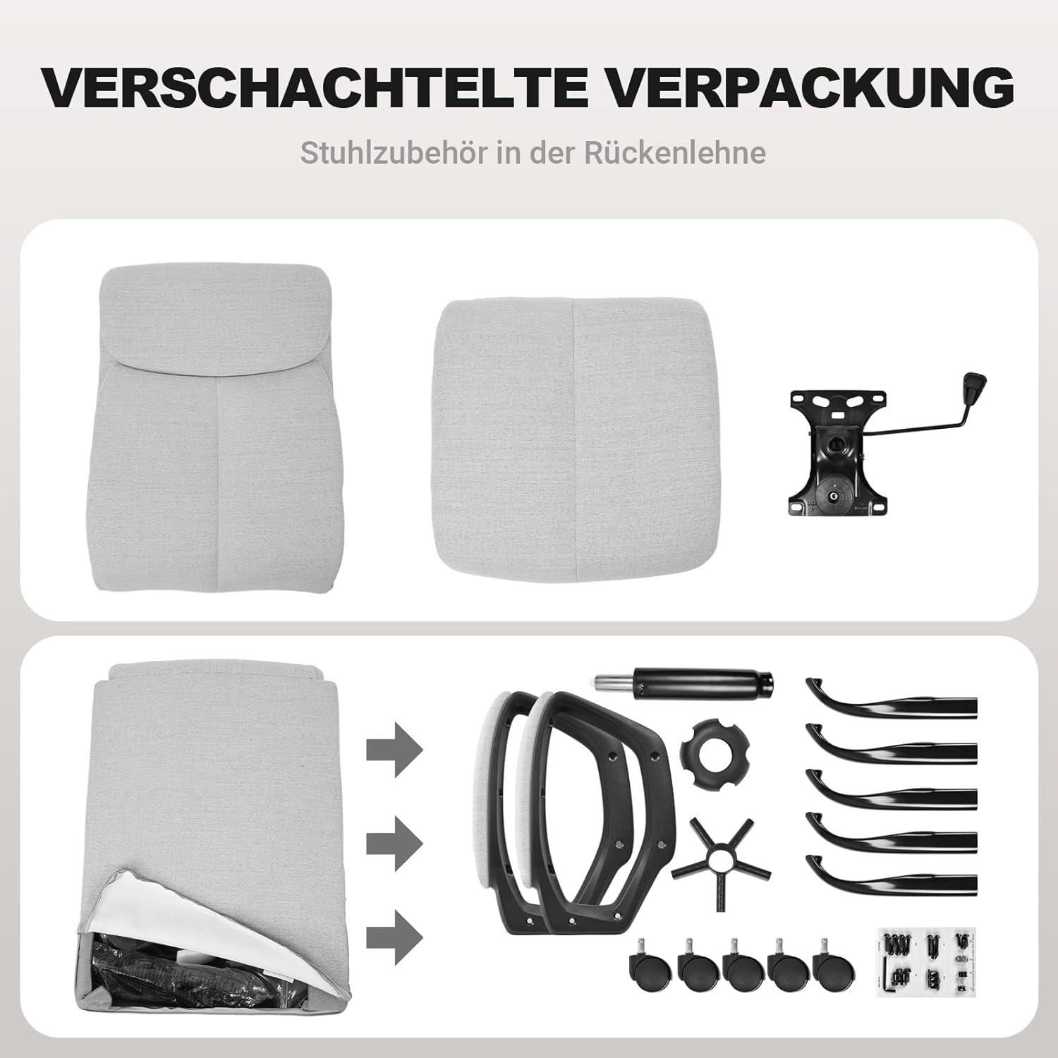 Bürostuhl Ergonomisch Stoff Chefsessel EN 1335 Grau