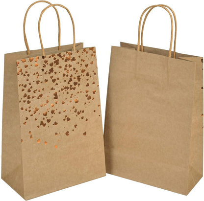 10x Mikihat Papiertüten Kraft mit Henkel, Gold Herz Verzierung