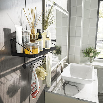 Wandregal Küche mit Haken und Handtuchhalter, Schwarz