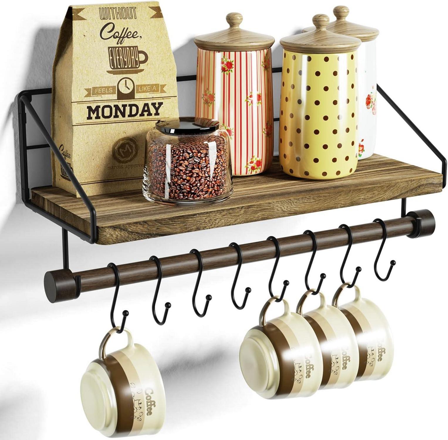 Wandregal mit Haken und Handtuchhalter, Wandmontage, Braun