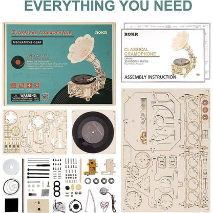ROKR 3D Holzpuzzle Retro Grammophon DIY Modellbau Kit LKB01D