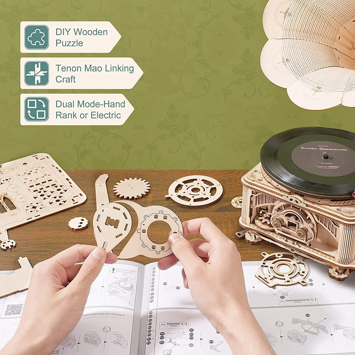 ROKR 3D Holzpuzzle Grammophon Modellbausatz DIY Erwachsene Teenager
