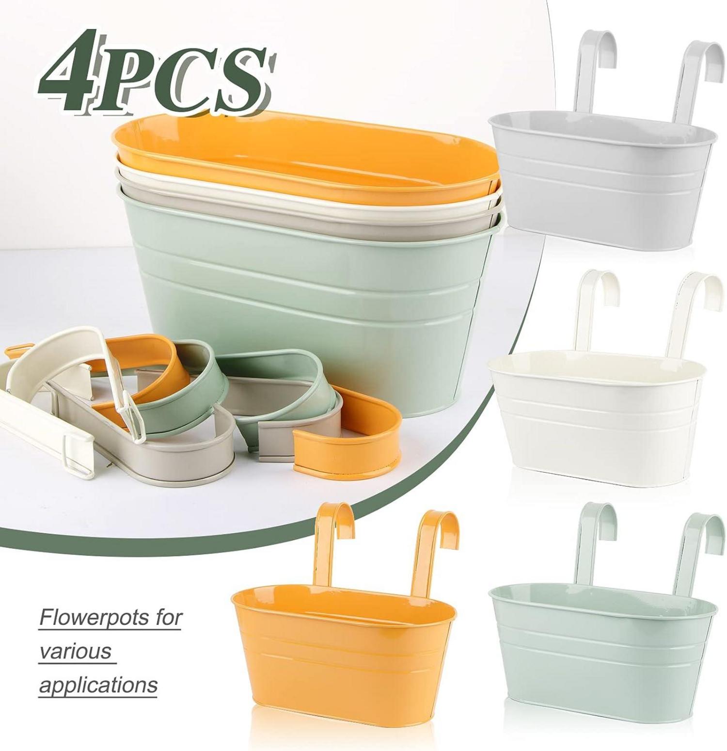 ABSDON Hängende Blumentöpfe Set 4er Bunt Abnehmbare Haken 27,5x13,9x12cm