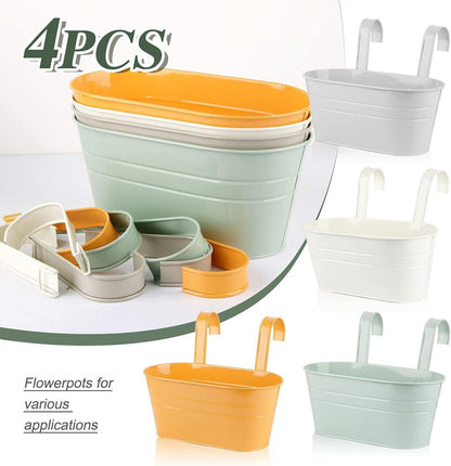 ABSDON Hängende Blumentöpfe Set 4er Bunt Abnehmbare Haken 27,5x13,9x12cm