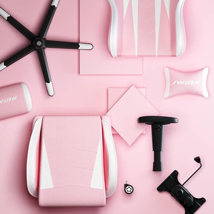 Ergonomischer Gamer Stuhl mit Fußstütze und Massage, pink