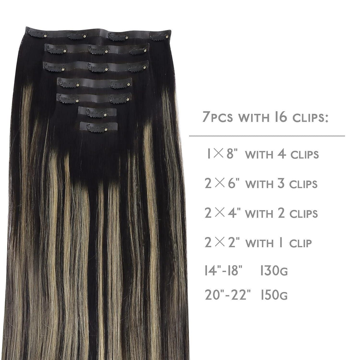 Echthaar Clip-In Extensions Balayage Schwarz-Blond 50cm