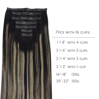Echthaar Clip-In Extensions Balayage Schwarz-Blond 50cm