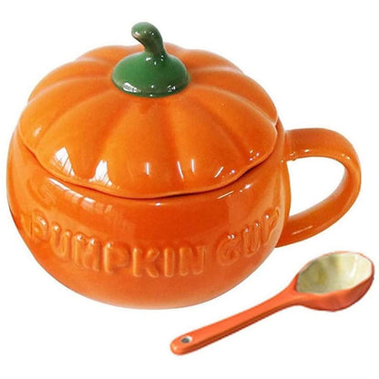 Kürbis Kaffeetasse mit Deckel & Löffel - 250ml Keramikbecher