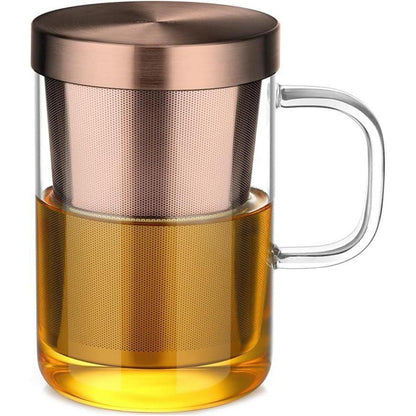 Teeglas 500ml Borosilikatglas mit Bronze Edelstahl Sieb