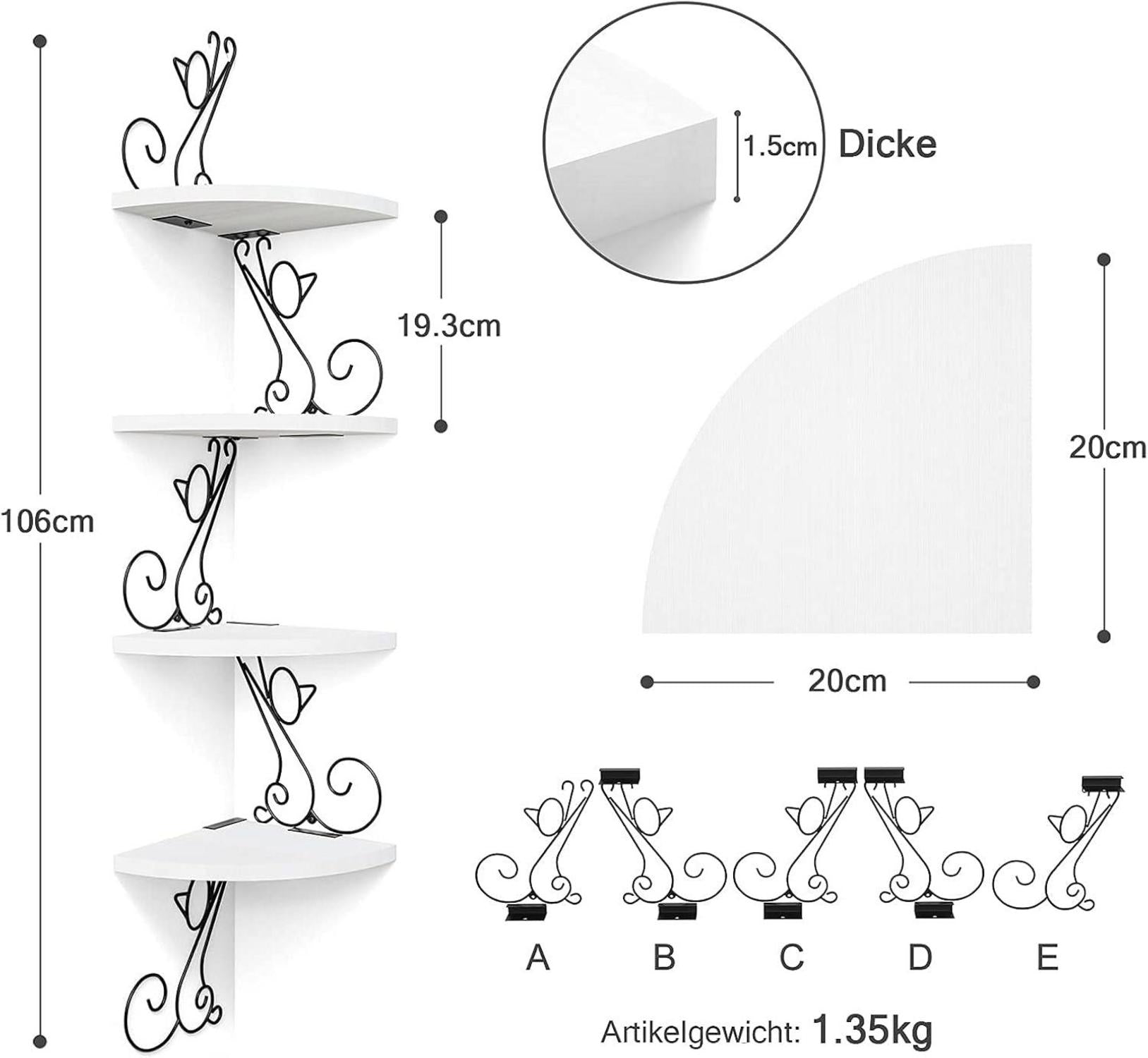 Eckregal Katzenform Massivholz 4 Regalböden