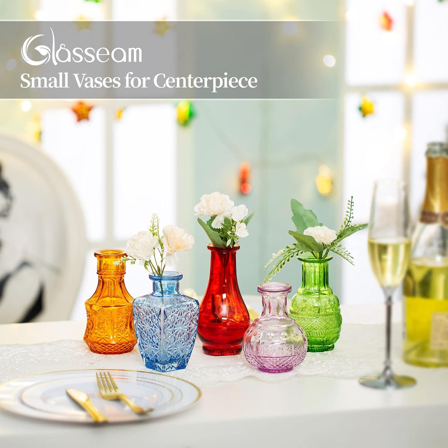 5er Mini Vasen Set Glas Vintage Hochzeit Bunt Blumenvase