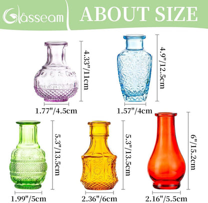 Mini Vasen Set 5er Kristallglas Bunt Blumenvase Vintage Modern