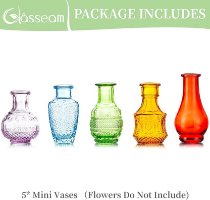 Mini Glasvasen Set Vintage Hochzeit Kristalle Bunt Blumenvase 5er