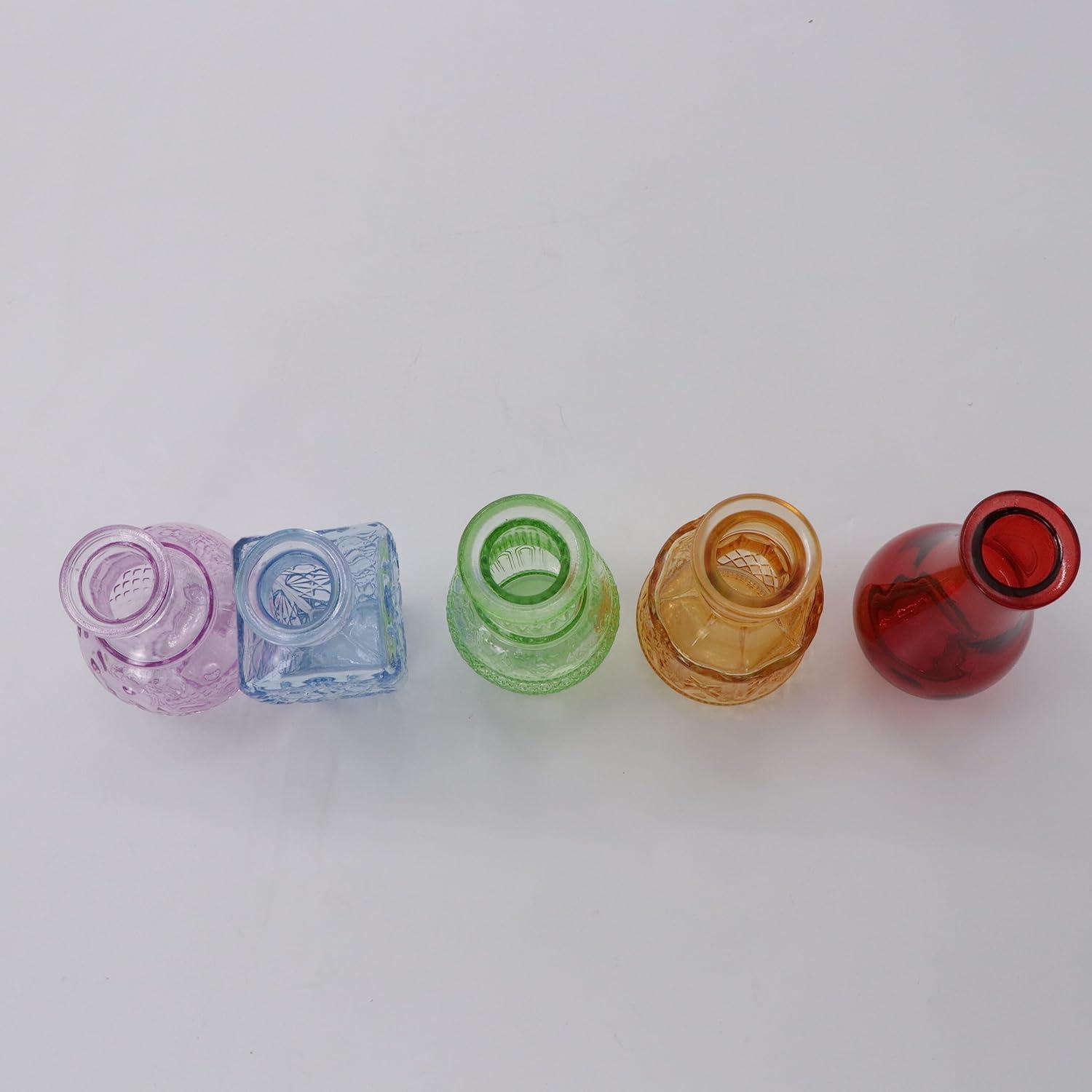 5er Mini Vasen Set Glas Vintage Hochzeit Bunt Blumenvase
