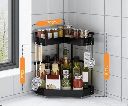 YunNasi Gewürzregal Ecke 2 Etagen Aufbewahrung Gewürz-Ständer Küchen-Organizer Ecke Lagerung