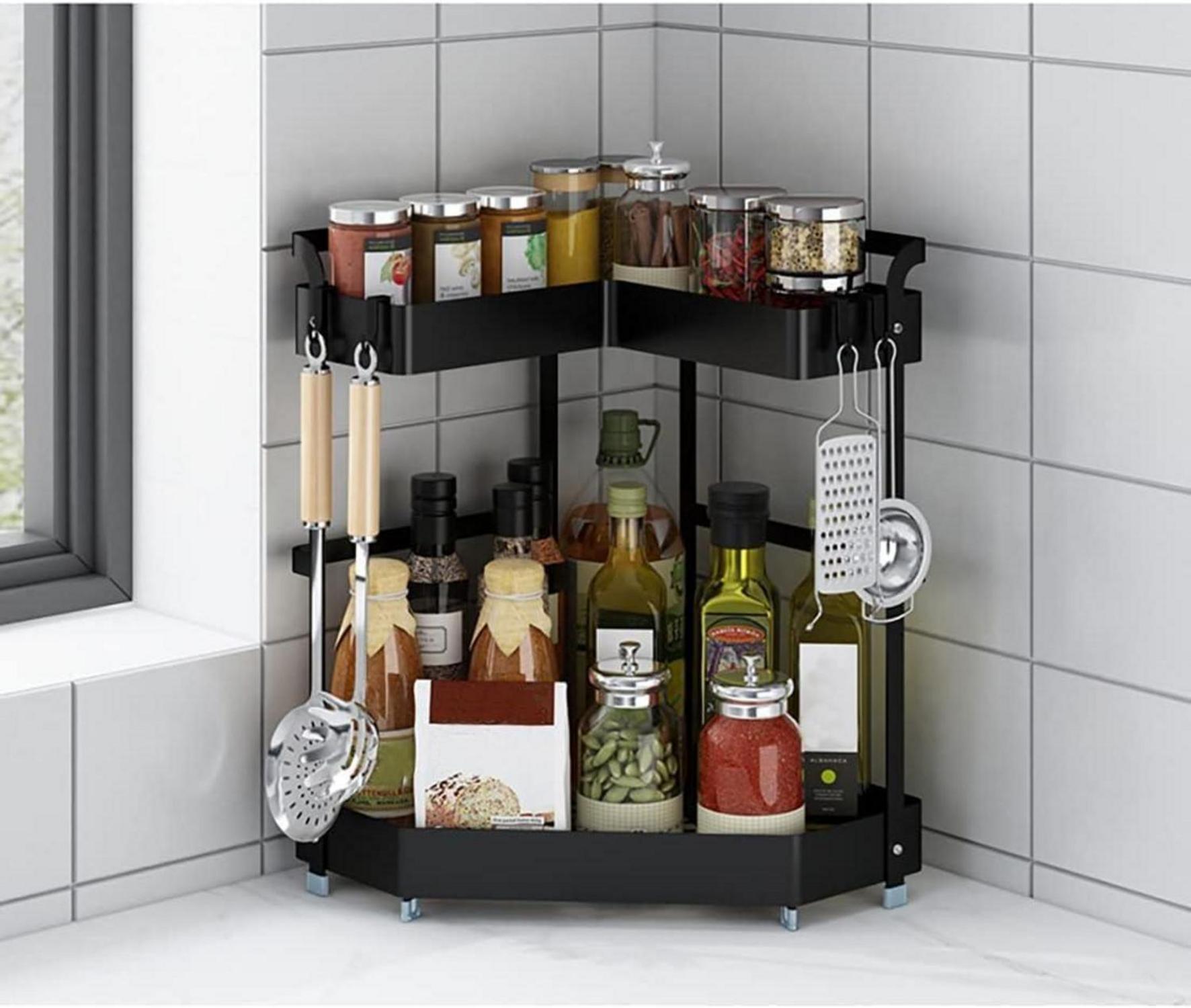 Gewürzregal Ecke 2 Etagen Aufbewahrung Organizer Ständer Küche