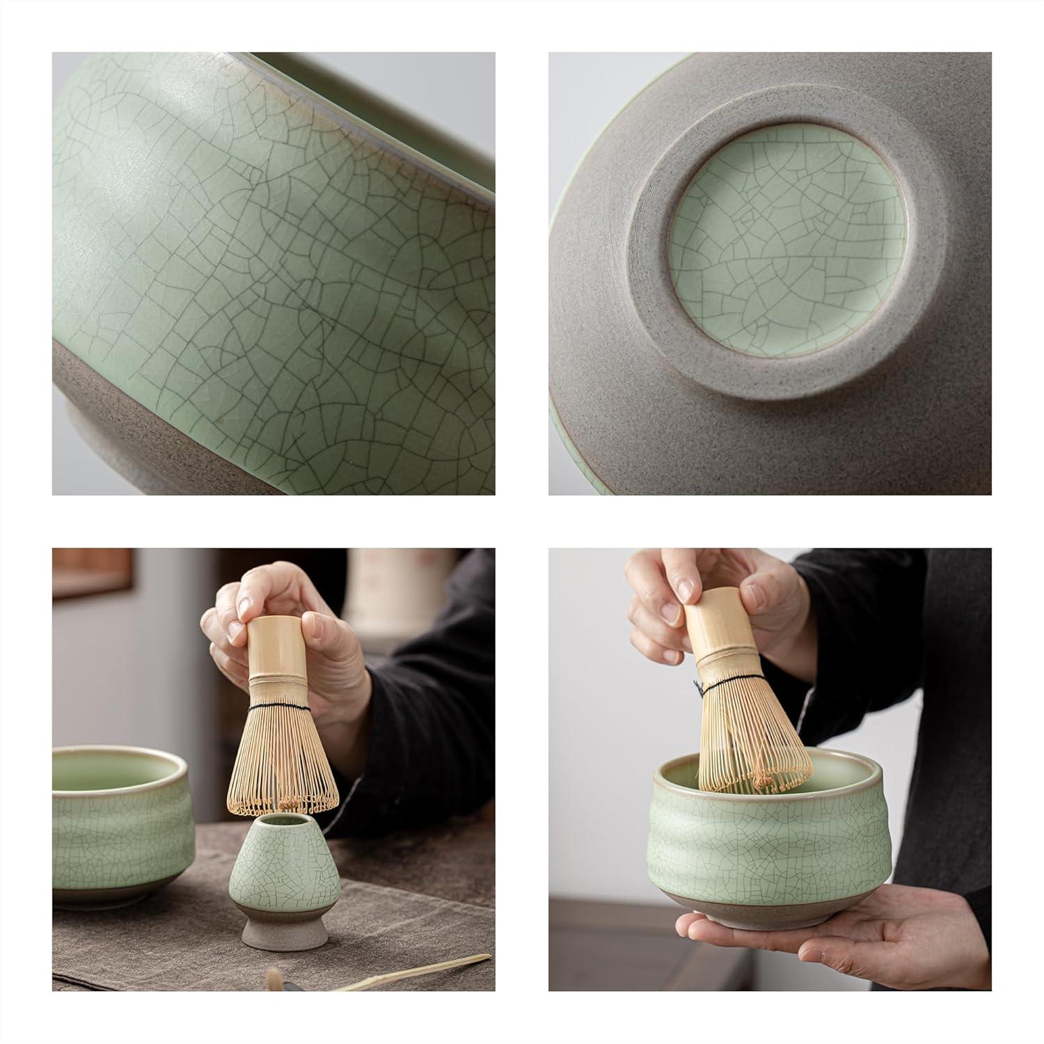 Japanisches Matcha-Teeset Bambus-Schneebesen Keramik-Schale 7-teilig