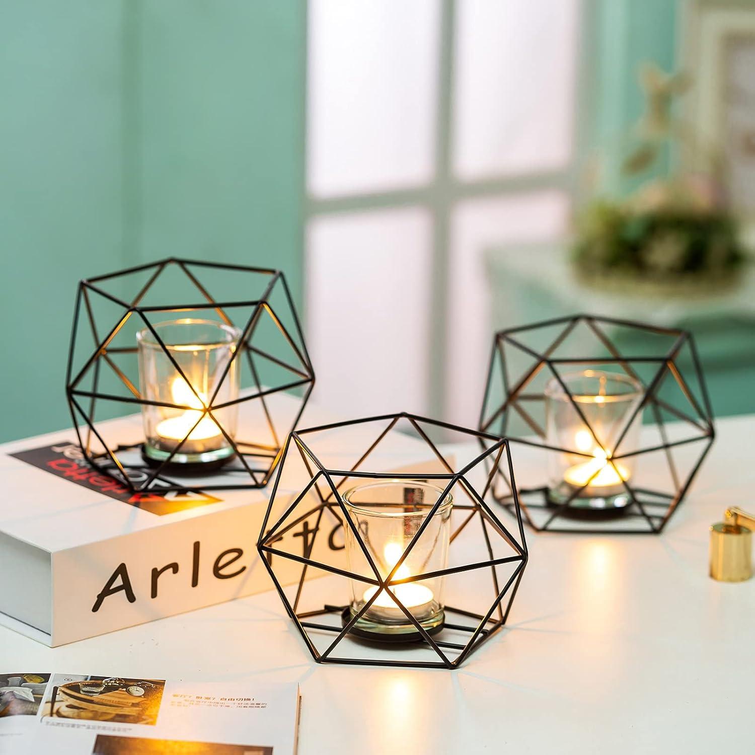 Teelichthalter Kerzenhalter Metall Schwarz 2er Set Geo Deko