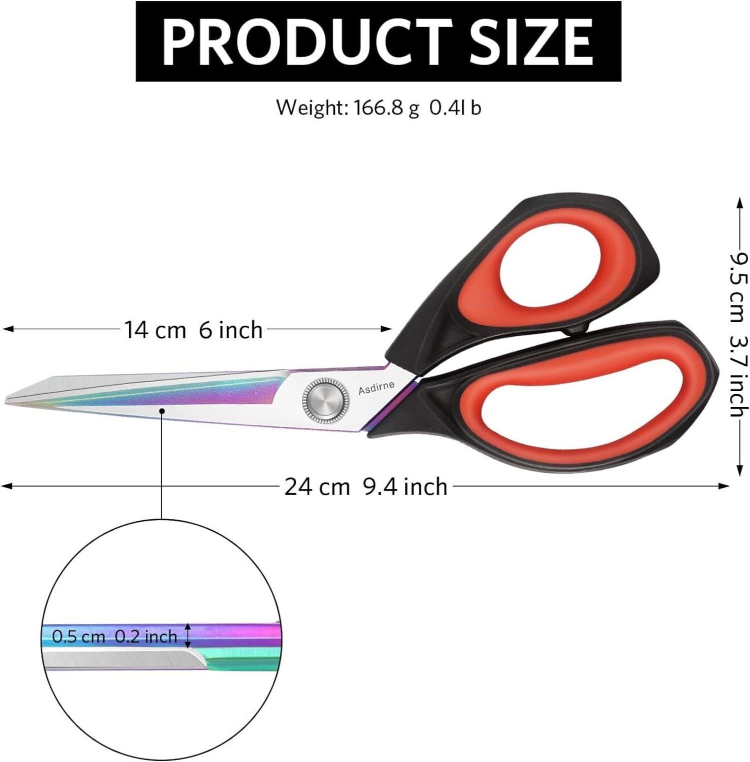 Asdirne Stoffschere 25CM Schwarz/Rot Soft-Grip Griffe