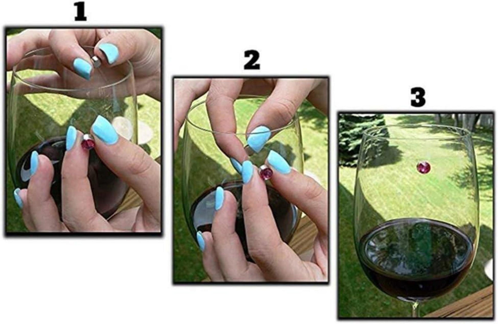12er Set Magnetische Weinglas Marker Kristall Design für Cocktails