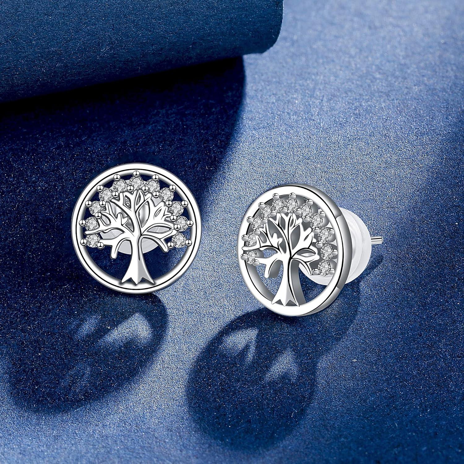 Lebensbaum Ohrringe Damen 925 Sterling Silber Ohrstecker mit Geschenkbox