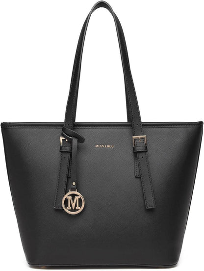 Große Damenhandtasche Shopper Henkeltasche Tote Bag in Schwarz