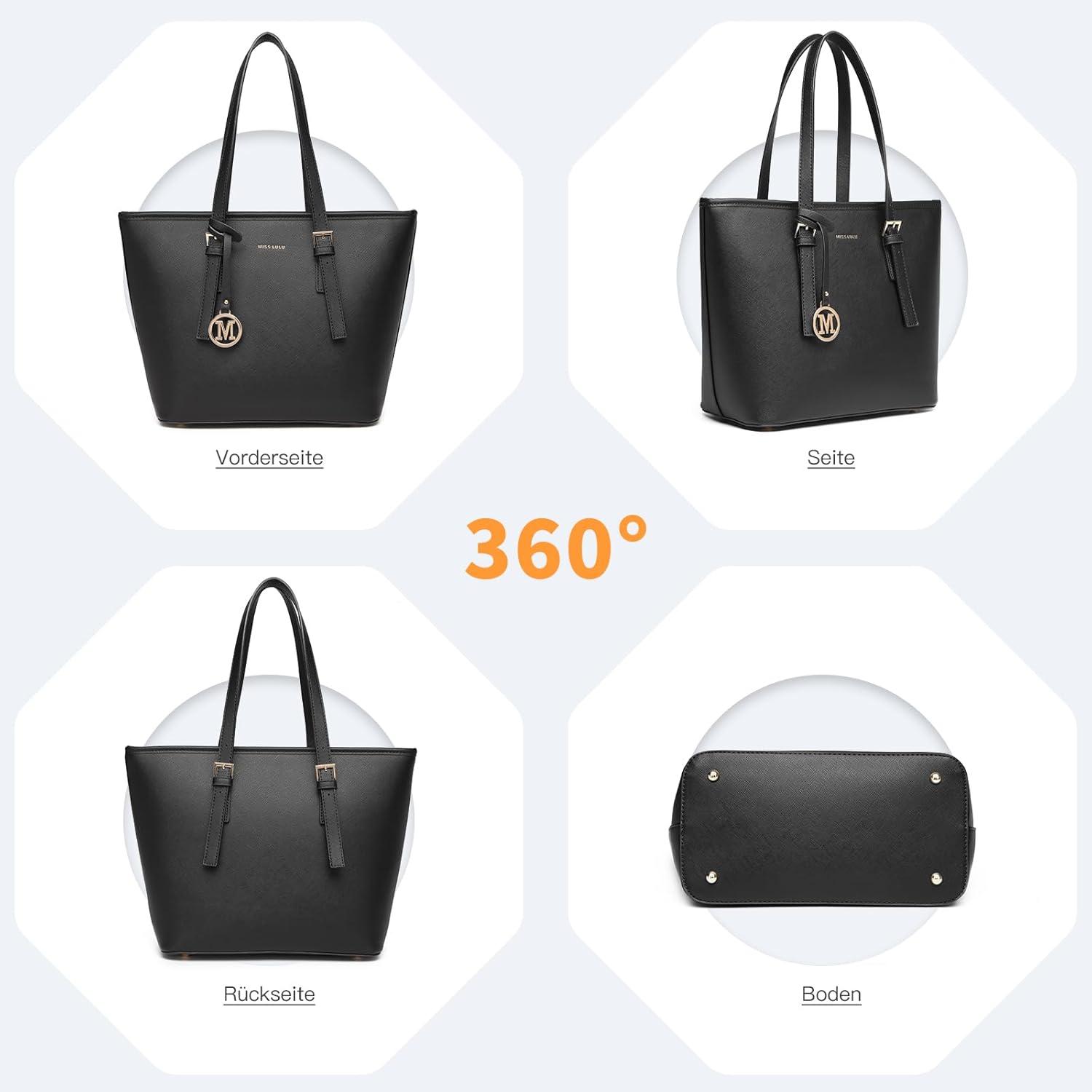 Große Damenhandtasche Shopper Henkeltasche Tote Bag in Schwarz