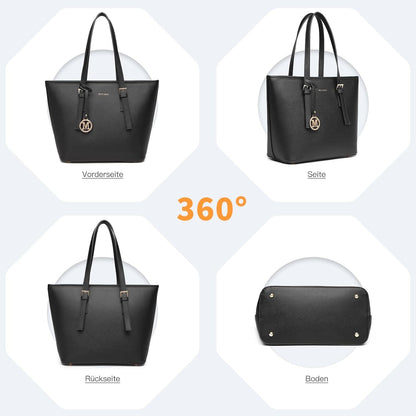 Große Damenhandtasche Shopper Henkeltasche Tote Bag in Schwarz