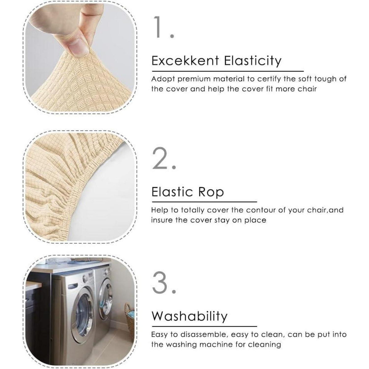 Stuhlhussen 6er-Set Stretchbezüge XL – Beige