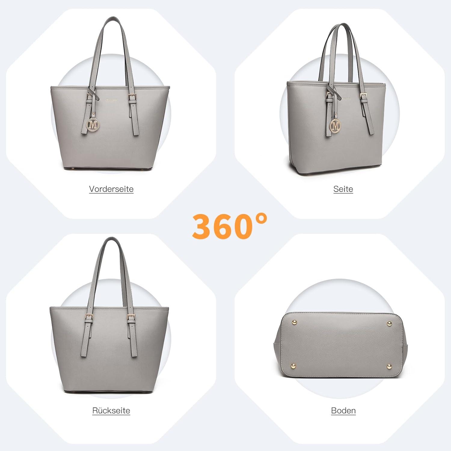 Damen Handtasche Shopper groß Kunstleder grau Henkeltasche