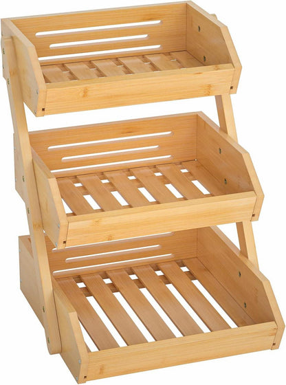 3-stufiger Bambus Obstkorb Gemüse Lagerung 42 cm