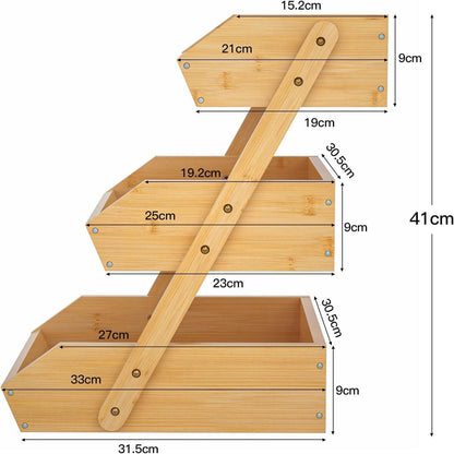 3-stufiger Bambus Obstkorb Gemüse Lagerung 42 cm