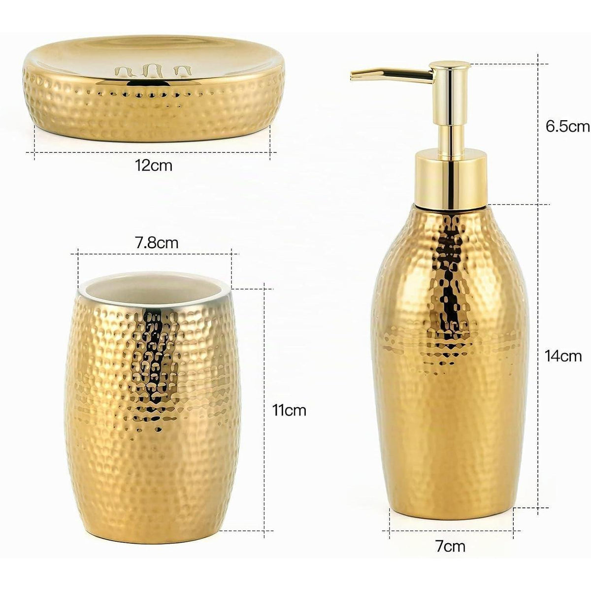 Goldfarbenes Seifenspender Set 3-tlg. – Keramik Badaccessoires