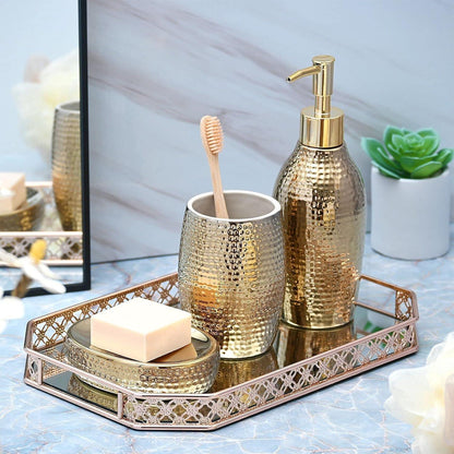 Goldfarbenes Seifenspender Set 3-tlg. – Keramik Badaccessoires