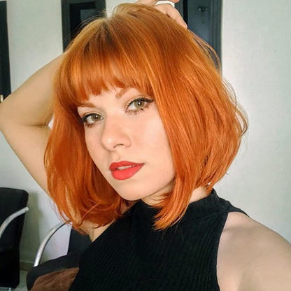 Orange Bob Perücke mit Pony – Kurz, Gerade, Synthetisch