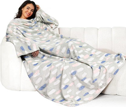 Kuscheldecke mit Ärmeln Weich Warm Sofadecke Blau Bedruckt