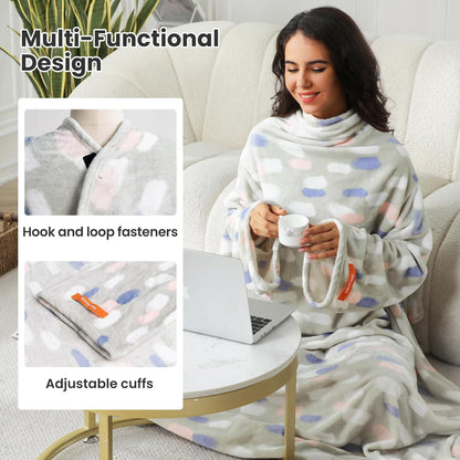 Kuscheldecke mit Ärmeln Weich Warm Sofadecke Blau Bedruckt