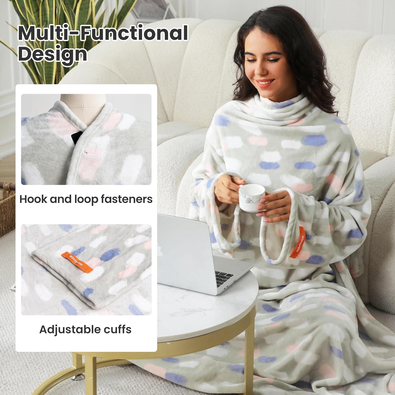 Kuscheldecke mit Ärmeln Weich Warm Sofadecke Blau Bedruckt