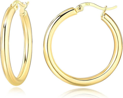 Sterlingsilber Creolen Runde hypoallergene Ohrringe elegant 20mm Gold