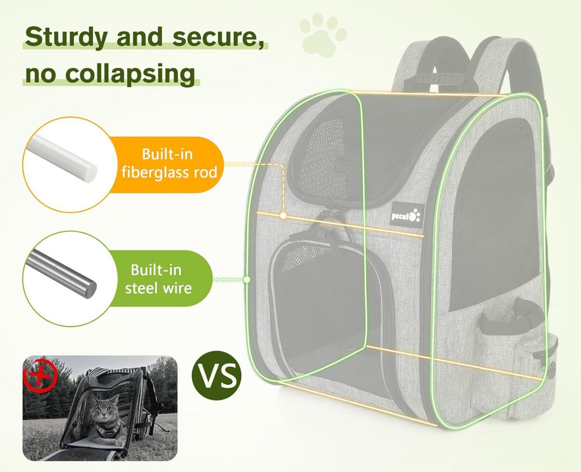 Pecute Haustier Rucksack mit Netzfenster und Tragetasche Grau L