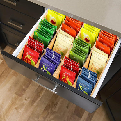 Aufbewahrungsbox Bambus Teebox Organizer 6 Fächer Holz OrganizerHalte