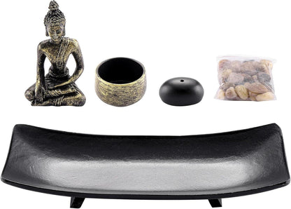 Buddha Statue Zen Garten Deko - Kerzenhalter Teelichthalter Räucherstäbchenhalter