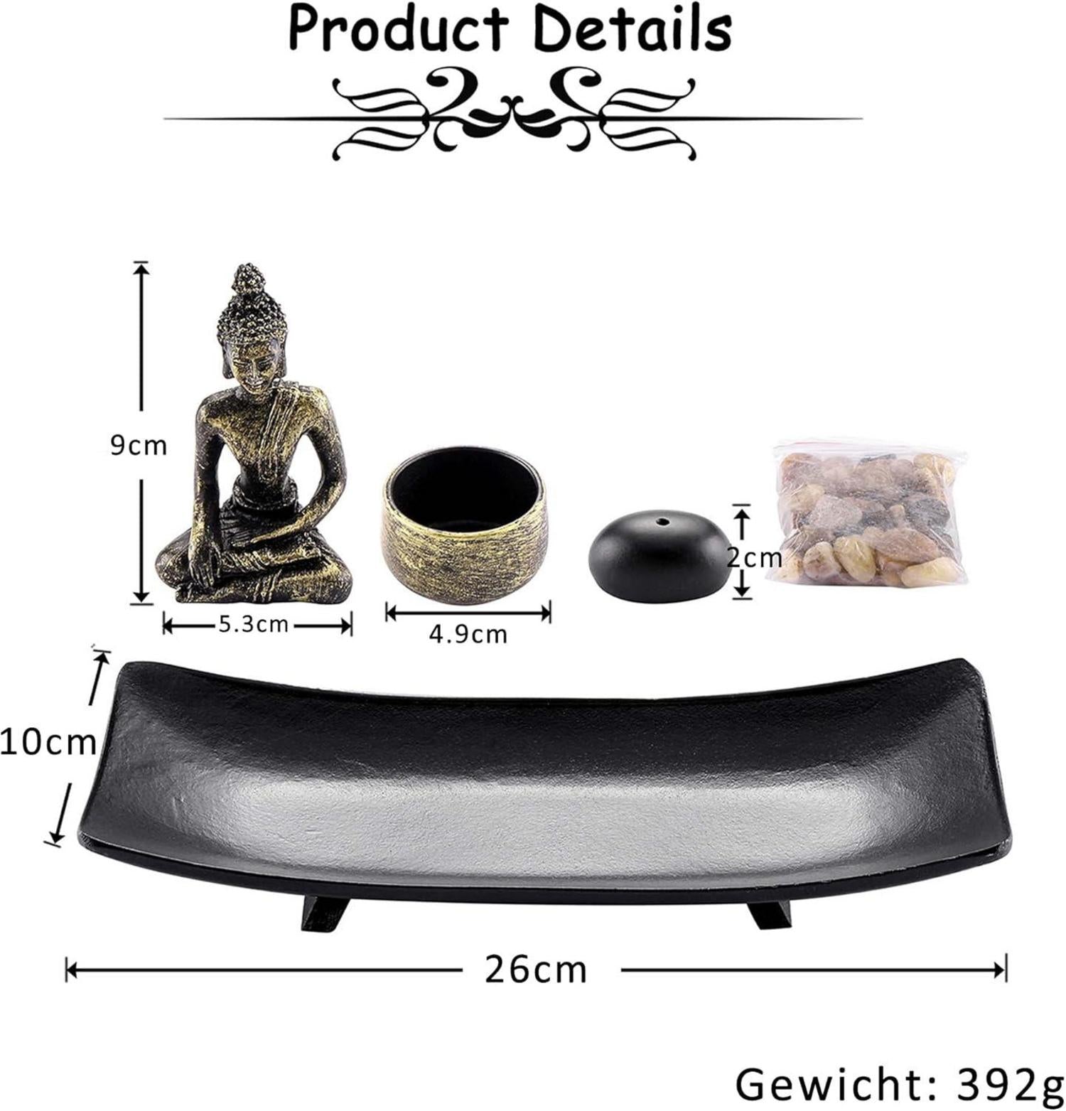 Buddha Statue Kerzenhalter Tablett Räucherstäbchenhalter Set Zen Garten Feng