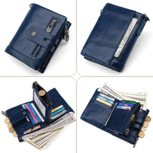 Herren RFID Geldbörse Ledergeldbeutel mit Kette Navy Blau
