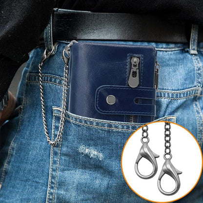 Herren Geldbörse RFID Schutz Ledergeldbeutel mit Kette Münzfach 16
